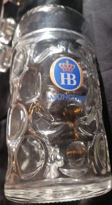 HB Hofbrauhaus Munchen Munich 1 Liter  Dimpled Glass Beer Stein (FREE SHIPPING)