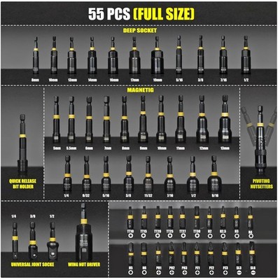 55PCS Impact Nut Driver Set - SAE & Metric, Magnetic