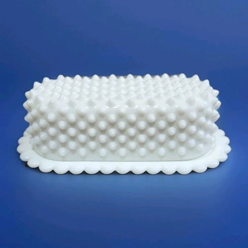 Fenton Hobnail Milk Glass Scalloped Butter Dish Vintage