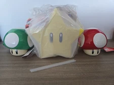 Nintendo World Star Light Up Popcorn Bucket and Mushroom Sipper Cup Bundle New