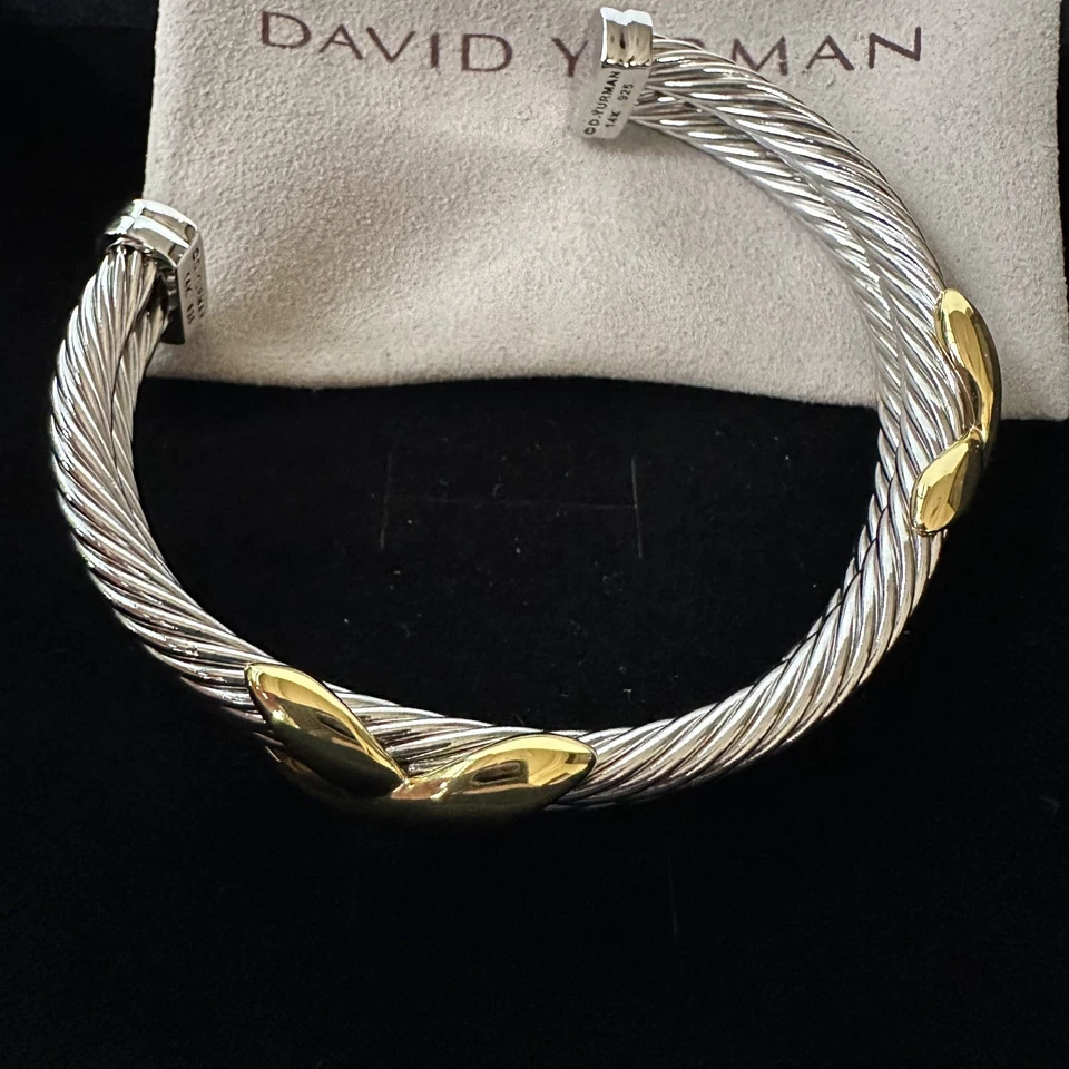 David Yurman 10mm Cable two-X Station Bangle 925 Sterling with 18K Yellow Gold - Image 2 of 4