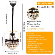 Vintage Crystal Chandelier Luxury Pendant Lamp Anti-rust Matt Black Metal Light