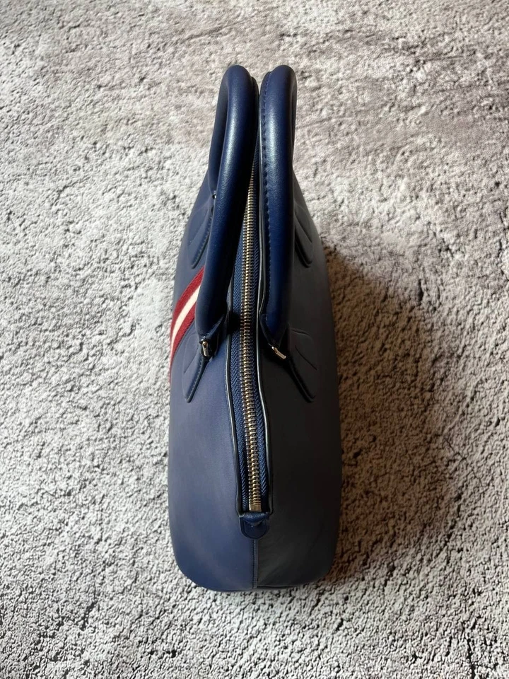 Bally Navy Blue Leather Bag with Red Stripe - Image 4 of 4