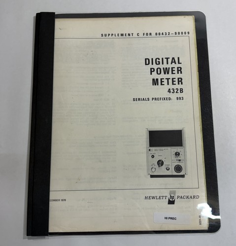 HP 00432-90009 1970 Model 432B Digital Power Meter Supplement 993 Manual