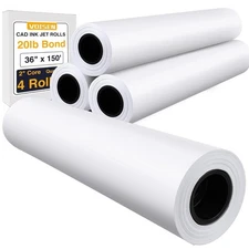 Wide Format ,4 Rolls Plotter 36 In x 150 Ft, 20lb CAD Bond Rolls on 2" Core f...