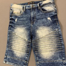 Southpole Shorts Boys 16 Moto Biker Distressed Denim Ribbed Jean Jorts Y2K Style