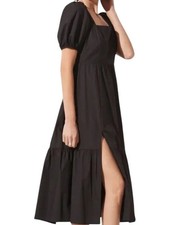 ASTR the Label Poplin Puff Sleeve Tiered Midi Black Sz M Cotton Lined Side Zip