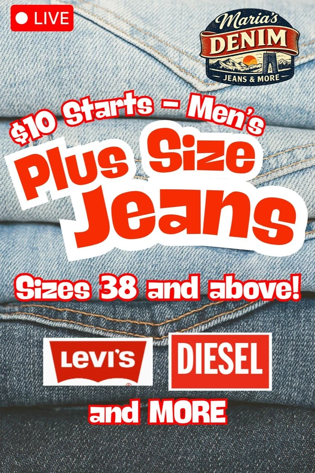 Men's Plus Size Jeans - $10 Starts - Size 38" and up! Call out your size!