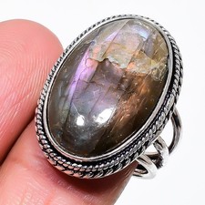 Natural Labradorite Gemstone 925 Sterling Silver Jewelry Ring Size 8.75 US 