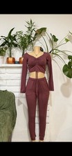 NEW Women  s 2 Piece Lounge Set Size Large L Long Sleeve Crop Top  Jogger Pant