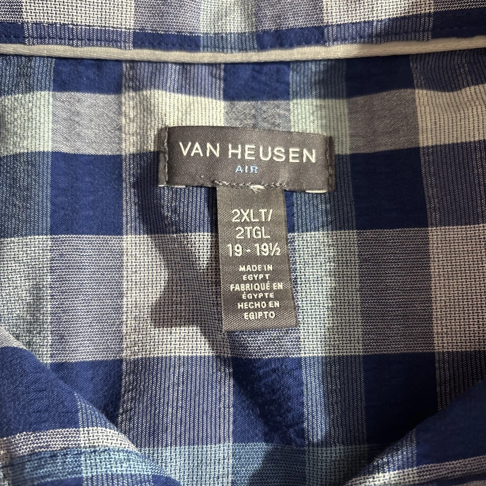 Van Heusen Air Shirt Men's 2XLT Blue Plaid Seersucker Cooling Wicking SS NEW - Image 4 of 4
