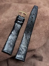 Gloss black unpadded Genuine Teju Lizard 18mm watch band unstitched 1960s NOS