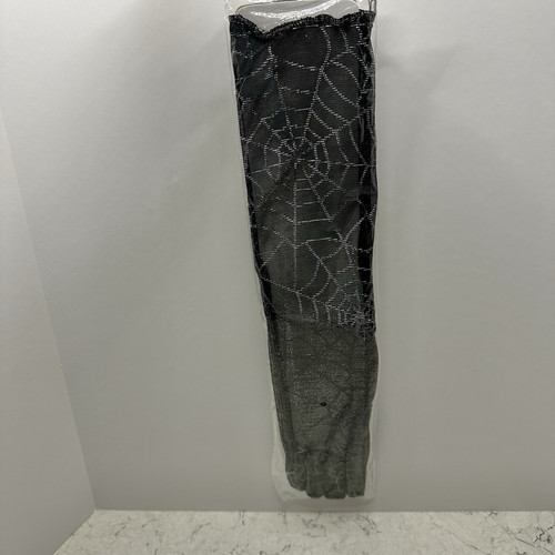 Schwarz und Silber Spinnennetz Handschuhe 20,5" lang Fun World Halloween Kostüm - Bild 1 von 5
