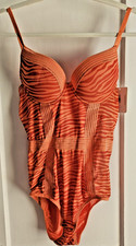 NWT FRENCH AFFAIR push up underwired zebra mesh body suit orange Sz M