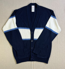 Vintage St Michael Mens Navy Blue Striped Knitted Cardigan Jumper Size 38 Small