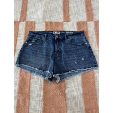Rewash Classic Rise Vintage Reunion Denim Shorts Dark Wash Distressed Size 11/30