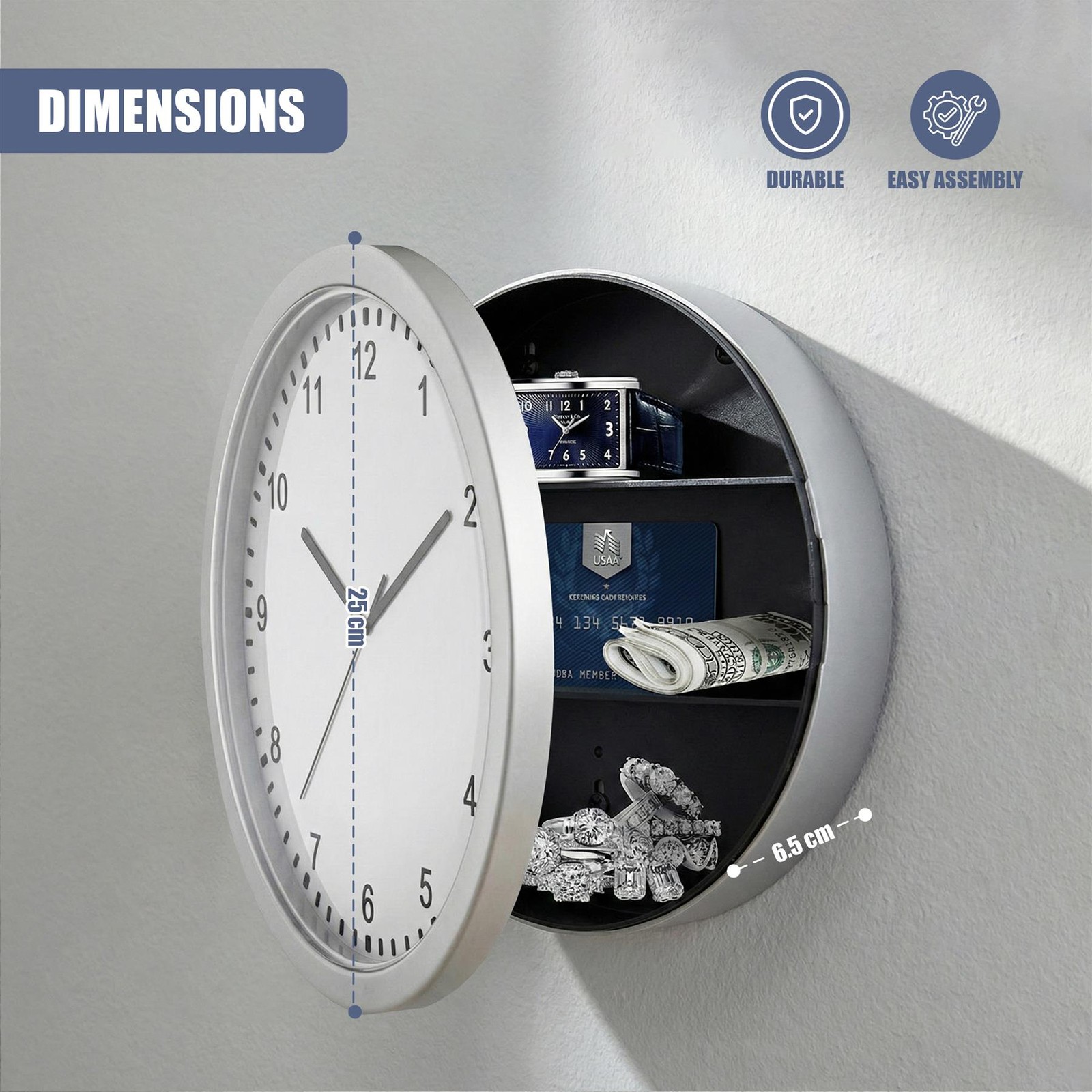 Secret Safe Wall Clock Hidden Compartment Money Storage Box Container ...