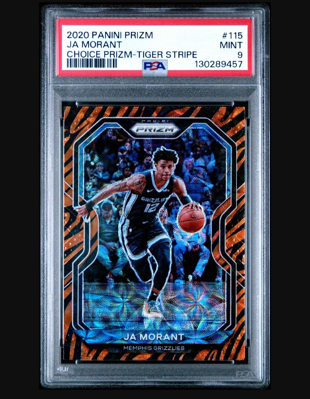 2020-21 Panini Prizm Ja Morant #115 Choice Tiger Stripes Prizm PSA 9 SSP