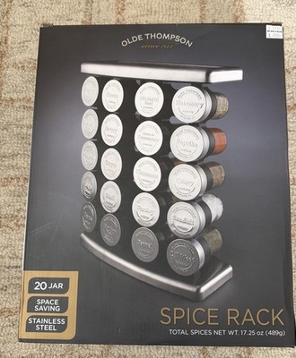 Olde Thompson 20 Jar Stainless Steel Spice Rack Countertop Organizer Pre-Filled