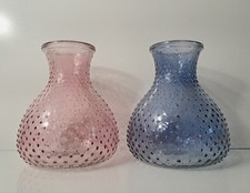 Vintage Old East Main Co Glass Vases Set Of 2 Pink & Blue 5"H x 2.5"D