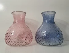 Vintage Old East Main Co Glass Vases Set Of 2 Pink & Blue 5"H x 2.5"D