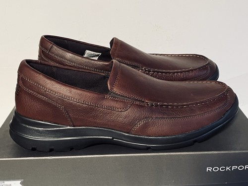Rockport Junction Point Slip On Shoes Brown Leather Memory Foam Mocs Mens 13 NIB