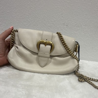 PINKO White Mini Shoulder Bag Magnetic Closure Gold Chain Detachable Strap