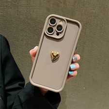 3D Gold Heart Silicone Soft Case For iPhone 17 16 15 14 13 12 11 Pro Max XS XR 7