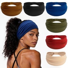 6 Pack Wide head bands for women's hair, Sports Stretchy Sweat hair bands