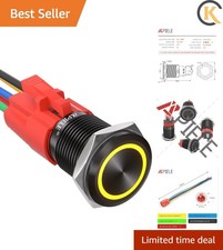 16mm Latching Push Button Switch 12V DC On Off Black Shell with LED Angel Eye...