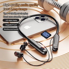 Bluetooth 5.3 Neckband Headphones LED Power Display Wireless Magnetic Earbuds Mi