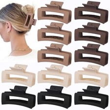 12 Pcs Medium Hair Clips for Women, 3.5 Inch Square Claw Clips, Colorful Brown