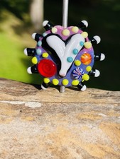 Lampwork Glass Lentil Heart Focal Bead HANDMADE Artisan Lampwork Glass Focal