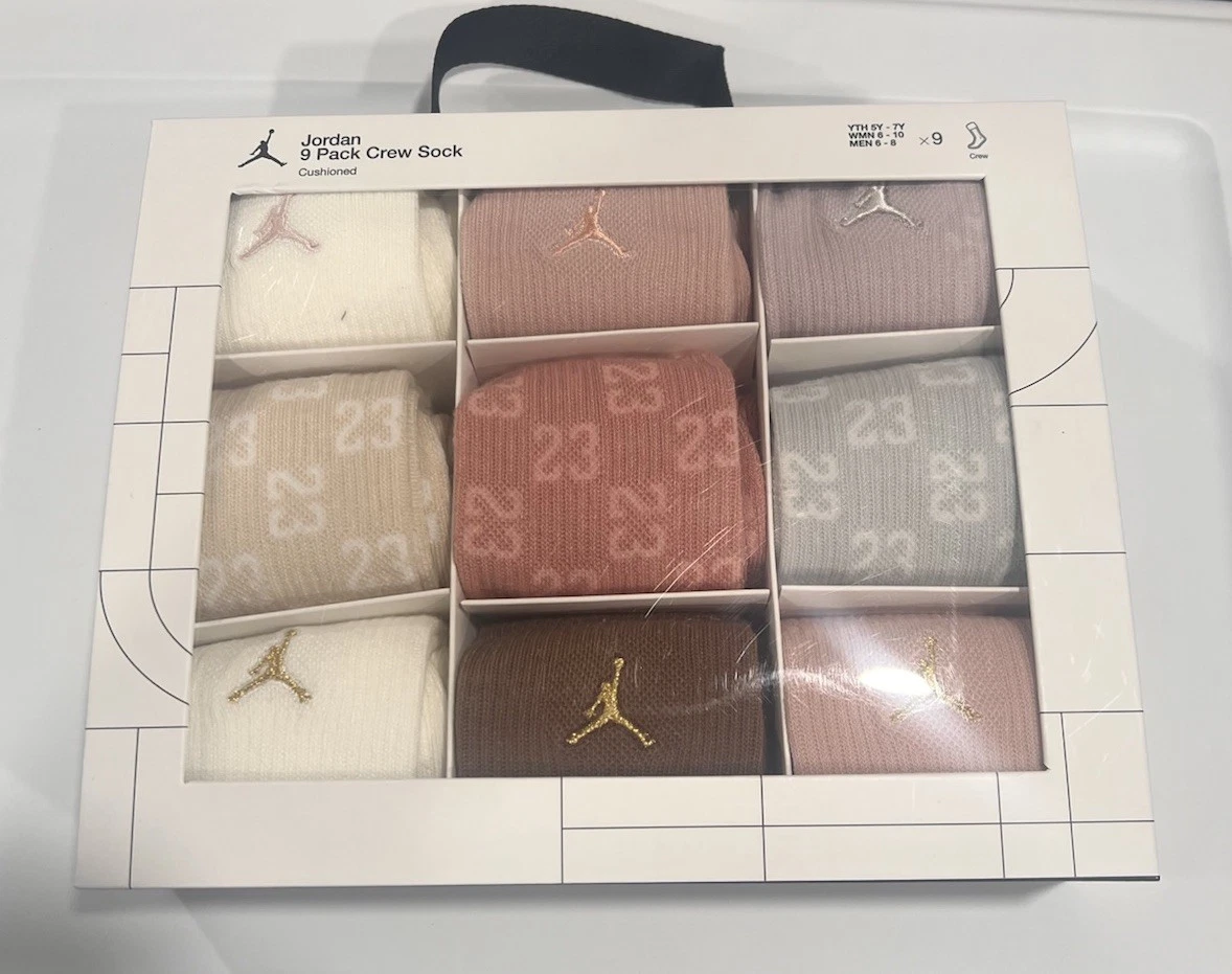 NIKE AIR JORDAN Crew SOCKS 9-Pack Gift Set Youth 5-7y Women’s 6-10 BJ0729-782
