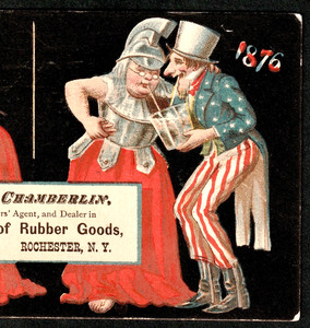 RARE Uncle Sam 1776 Prang Centennial 1876 Then & Now Rubber Hose Trade Card j.US