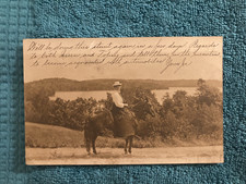 RPPC Woman on Horseback Thinking About an Auto Ella Loeffler Elkhart Wisconsin
