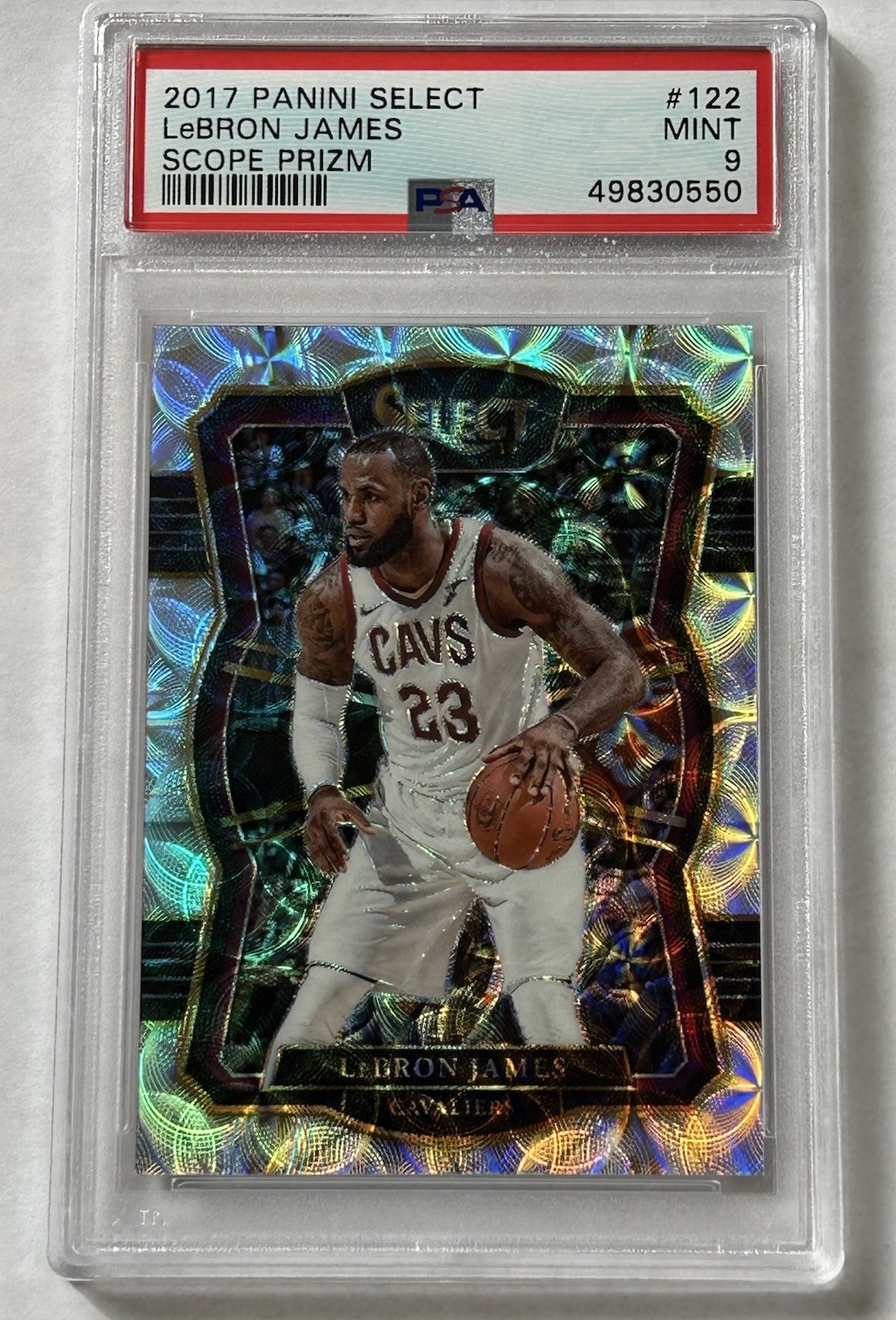 2017 Panini Select LeBron James Premier Level Scope Prizm #122 PSA 9