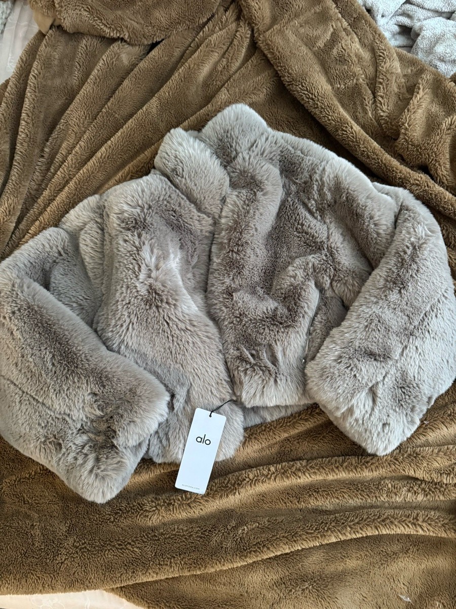 Alo Yoga Faux Fur Allure Jacket Taupe XS Solid Women's Jacket | eBay