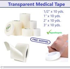 Transparent Medical Tape 1" x 10yd Surgical Tape Waterproof Secures Dressings
