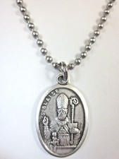 St Blaise Medal Italy Pendant Necklace 24" Ball Chain Gift Box  Prayer Card