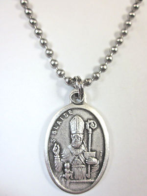 St Blaise Medal Italy Pendant Necklace 24" Ball Chain Gift Box & Prayer ...