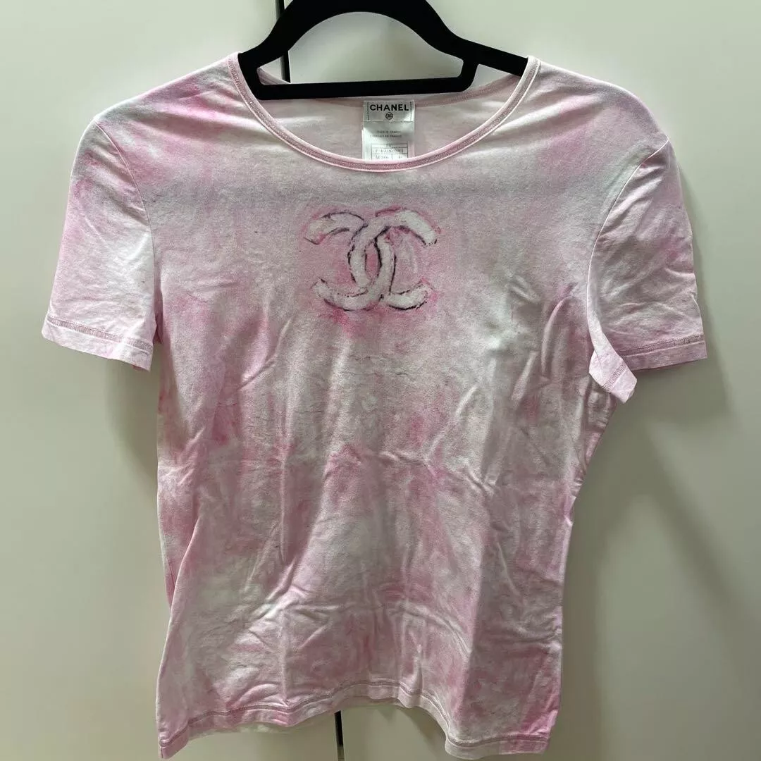 CHANEL COCO MARK CC T-shirt Tops Women Size 40 Logo Pink Cotton From Japan  USED