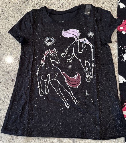 Justice Unicorn Tee& Paint Splatter Pattern Legging Outfit Set Size 7 Black - Picture 3 of 6