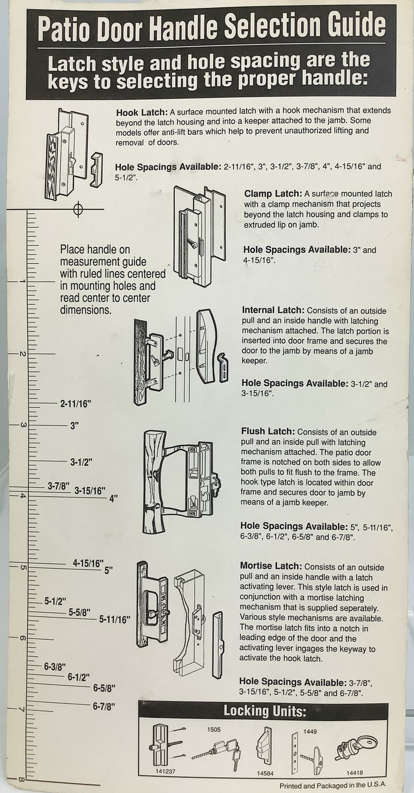 Slide-Co Sliding Glass Door Handle Lock~Hook Style~Surface Mount~Made in USA