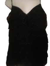 Black Ruffle Spaghetti Tank Beaded Womens S Small