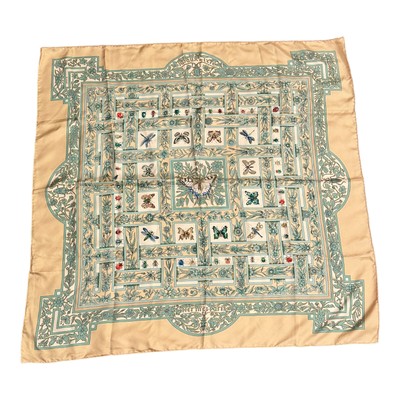 Authentic! Hermes Carre Joyaux de L'ete Jacquelot 90cm Tan Insect Silk Scarf