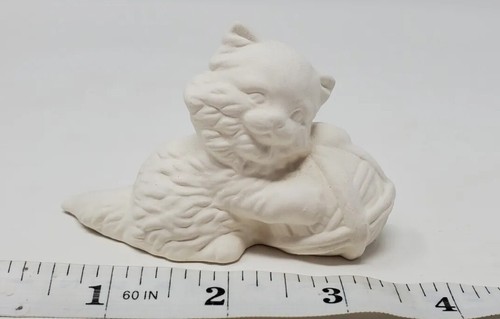 Ceramic Bisque Ready To Paint Pottery Kitten with Ball 4" x 2"