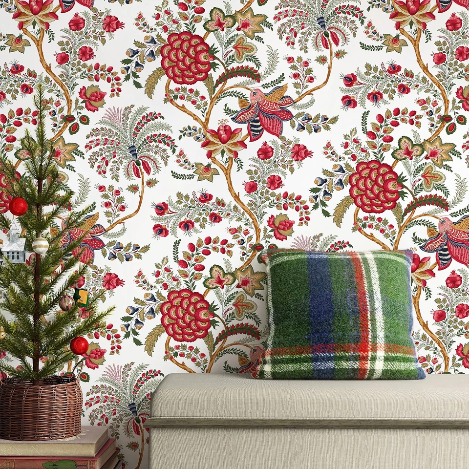Jiffdiff Wallpaper Red Pomegranate Flower Sticker Self-Adhesive Vinyl PVC Decal - Image 2 of 4