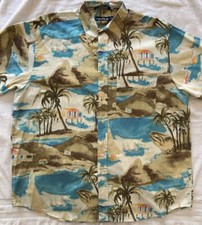 Vintage Nautica Mens L Tropical Hawaiian All Over Print SS Button Up Shirt