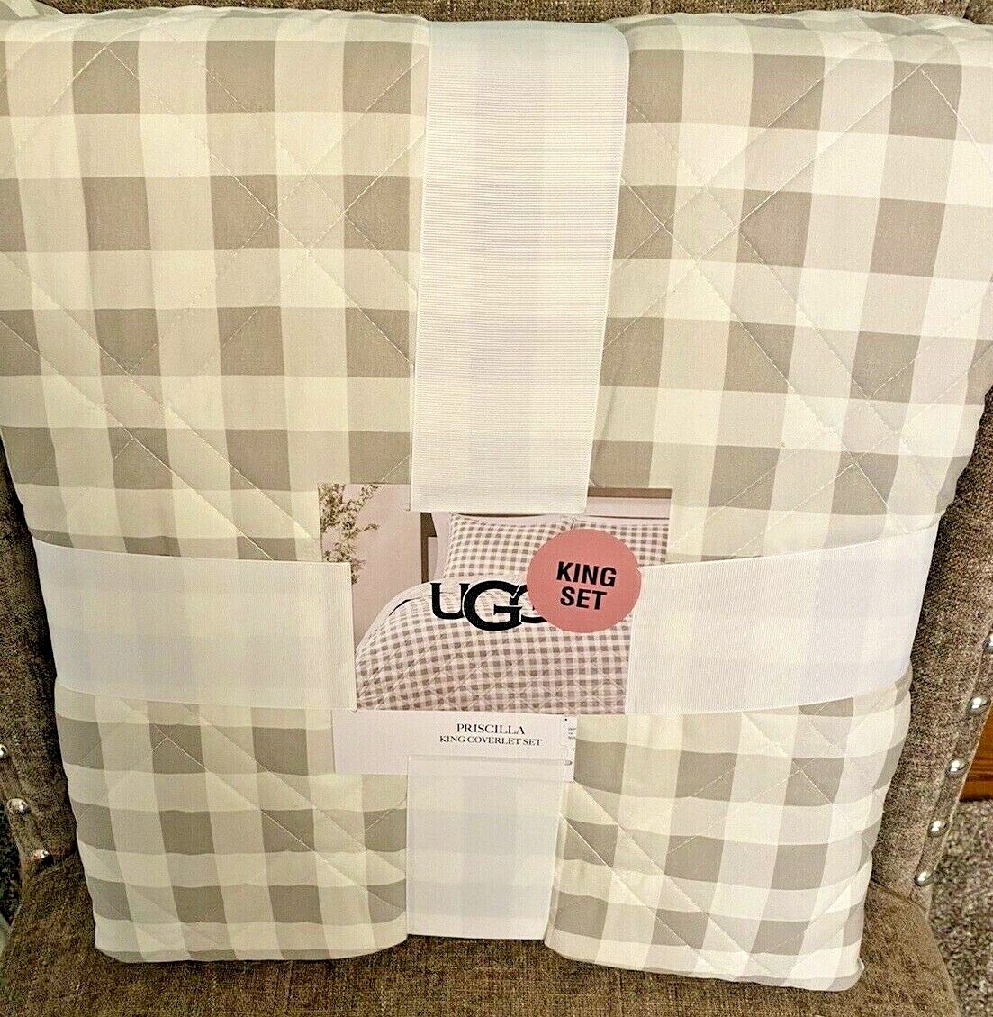 Ugg KING Size Coverlet Quilt + 2 Shams Priscilla STONE Tan Beige White